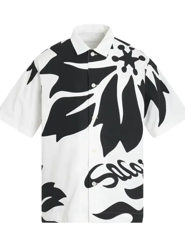 Sacai Floral Embroidered Patch Cotton Poplin Shirt in Off White/black White