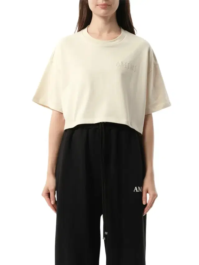 Amiri Embroidered Cropped T-shirt in Alabaster White