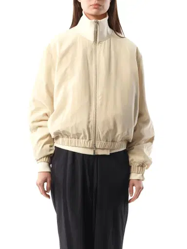 Helmut Lang Silk Zip Bomber Jacket in Oat Brown | Thumbnail 1 Helmut Lang Silk Zip Bomber Jacket in Oat Brown | Thumbnail 1