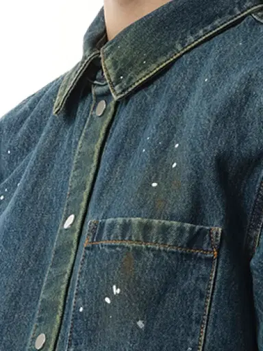 Helmut Lang Painted Denim Shirt in Mid Indigo Blue | Thumbnail 2