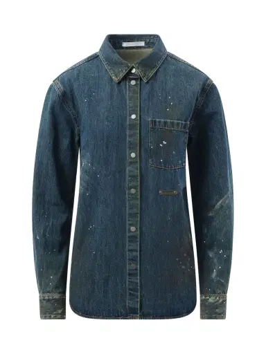 Helmut Lang Painted Denim Shirt in Mid Indigo Blue | Thumbnail 3