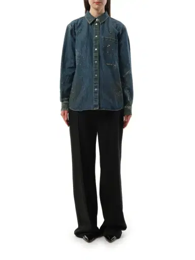 Helmut Lang Painted Denim Shirt in Mid Indigo Blue | Thumbnail 4