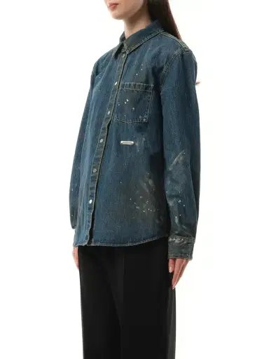 Helmut Lang Painted Denim Shirt in Mid Indigo Blue | Thumbnail 5