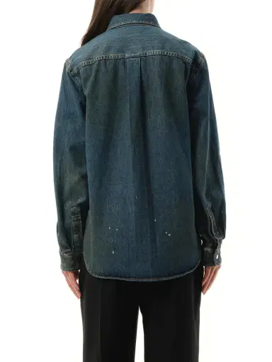 Helmut Lang Painted Denim Shirt in Mid Indigo Blue | Thumbnail 6