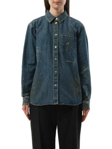 Helmut Lang Painted Denim Shirt in Mid Indigo Blue | Thumbnail 1