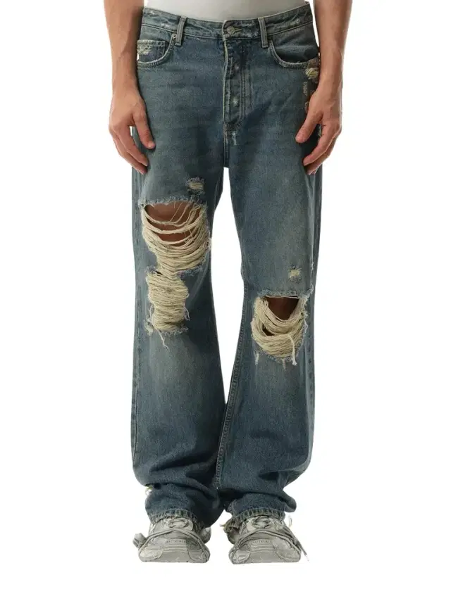 Balenciaga Light Indigo Denim Ripped Pants