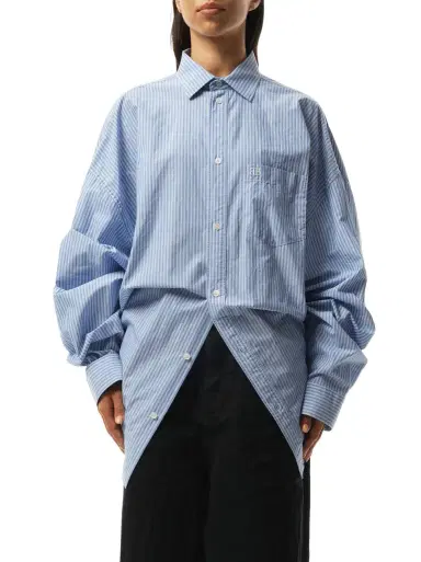 Balenciaga Long Sleeve Knotted Shirt in Blue/white Blue | Thumbnail 1 Balenciaga Long Sleeve Knotted Shirt in Blue/white Blue | Thumbnail 1