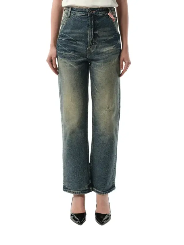 FAX COPY EXPRESS Vintage Washed Straight-cut Jeans