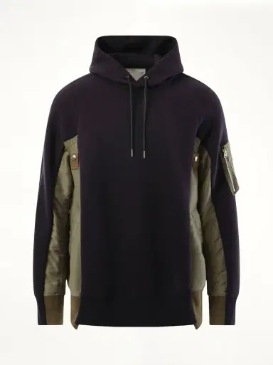 Sacai Sponge Sweat Nylon Twill Hoodie in Navy/khaki | Thumbnail 3
