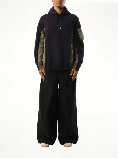 Sacai Sponge Sweat Nylon Twill Hoodie in Navy/khaki | Thumbnail 4