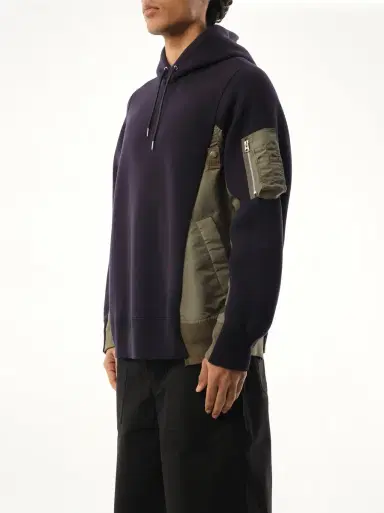 Sacai Sponge Sweat Nylon Twill Hoodie in Navy/khaki | Thumbnail 5