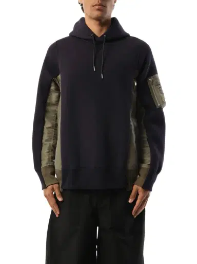 Sacai Sponge Sweat Nylon Twill Hoodie in Navy/khaki | Thumbnail 1