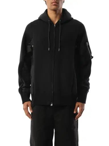 Sacai Sponge Sweat Nylon Twill Zip Hoodie | Thumbnail 1 Sacai Sponge Sweat Nylon Twill Zip Hoodie | Thumbnail 1