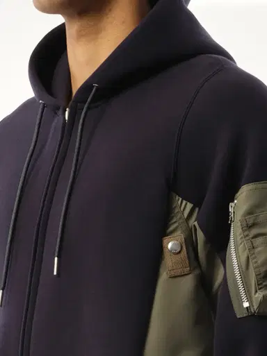 Sacai Sponge Sweat Nylon Twill Zip Hoodie in Navy/khaki | Thumbnail 2 Sacai Sponge Sweat Nylon Twill Zip Hoodie in Navy/khaki | Thumbnail 2