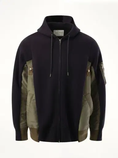 Sacai Sponge Sweat Nylon Twill Zip Hoodie in Navy/khaki | Thumbnail 3 Sacai Sponge Sweat Nylon Twill Zip Hoodie in Navy/khaki | Thumbnail 3