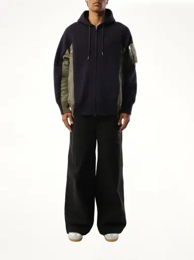 Sacai Sponge Sweat Nylon Twill Zip Hoodie in Navy/khaki | Thumbnail 4 Sacai Sponge Sweat Nylon Twill Zip Hoodie in Navy/khaki | Thumbnail 4