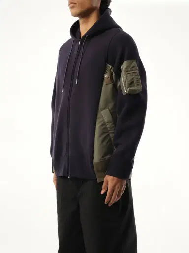 Sacai Sponge Sweat Nylon Twill Zip Hoodie in Navy/khaki | Thumbnail 5 Sacai Sponge Sweat Nylon Twill Zip Hoodie in Navy/khaki | Thumbnail 5