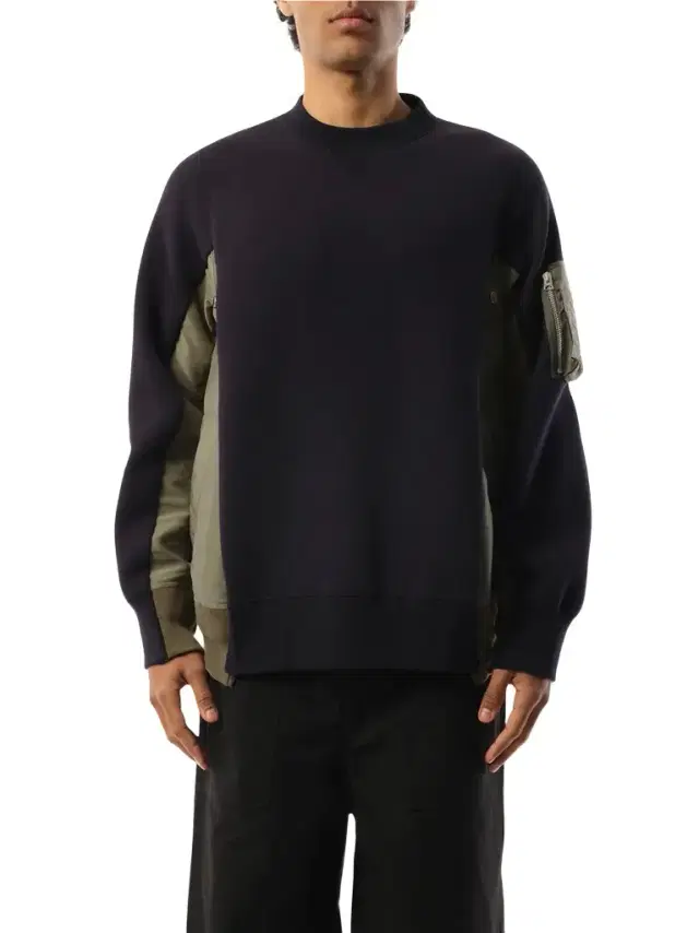 Sacai Sponge Sweat Nylon Twill Pullover in Navy/khaki