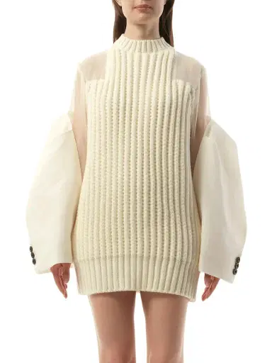 Sacai Silk Chiffon Mix Knit Dress | Thumbnail 1 Sacai Silk Chiffon Mix Knit Dress | Thumbnail 1