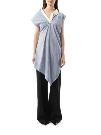 Sacai Cotton Poplin Polo Shirt in Light Blue Stripe | Thumbnail 4 Sacai Cotton Poplin Polo Shirt in Light Blue Stripe | Thumbnail 4