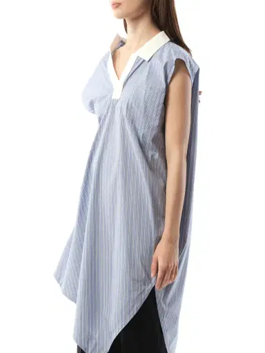 Sacai Cotton Poplin Polo Shirt in Light Blue Stripe | Thumbnail 5 Sacai Cotton Poplin Polo Shirt in Light Blue Stripe | Thumbnail 5
