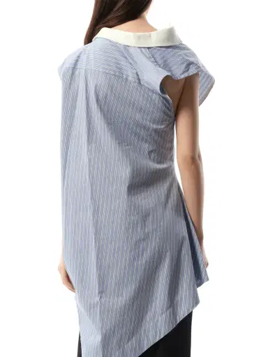 Sacai Cotton Poplin Polo Shirt in Light Blue Stripe | Thumbnail 6 Sacai Cotton Poplin Polo Shirt in Light Blue Stripe | Thumbnail 6