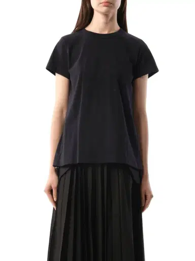 Sacai Cotton Poplin x Jersey T-shirt in Navy/navy Stripe | Thumbnail 1 Sacai Cotton Poplin x Jersey T-shirt in Navy/navy Stripe | Thumbnail 1