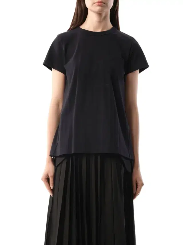 Sacai Cotton Poplin x Jersey T-shirt in Navy/navy Stripe