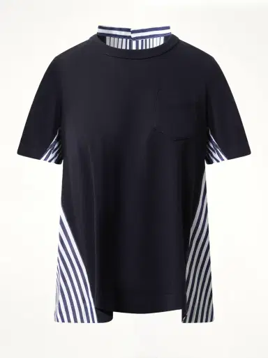 Sacai Cotton Poplin x Jersey T-shirt in Navy/navy Stripe Navy | Thumbnail 3 Sacai Cotton Poplin x Jersey T-shirt in Navy/navy Stripe Navy | Thumbnail 3