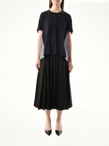 Sacai Cotton Poplin x Jersey T-shirt in Navy/navy Stripe Navy | Thumbnail 4 Sacai Cotton Poplin x Jersey T-shirt in Navy/navy Stripe Navy | Thumbnail 4