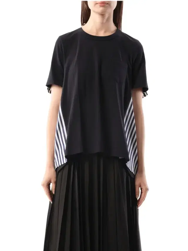 Sacai Cotton Poplin x Jersey T-shirt in Navy/navy Stripe Navy
