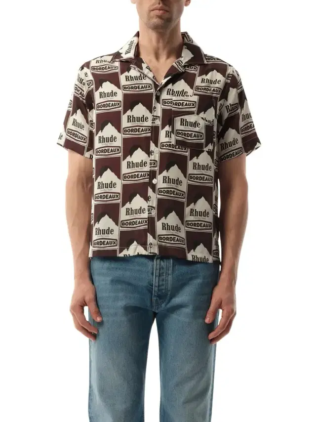 Rhude Moonlight Bordeaux Silk Shirt in Maroon/off White Multicolour