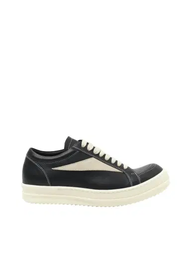 Rick Owens Full Grain Leather Vintage Sneaker in Black/milk | Thumbnail 1 Rick Owens Full Grain Leather Vintage Sneaker in Black/milk | Thumbnail 1
