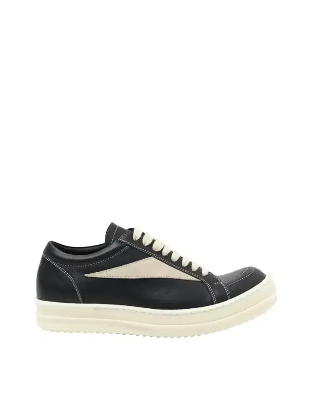 Rick Owens Full Grain Leather Vintage Sneaker in Black/milk Black