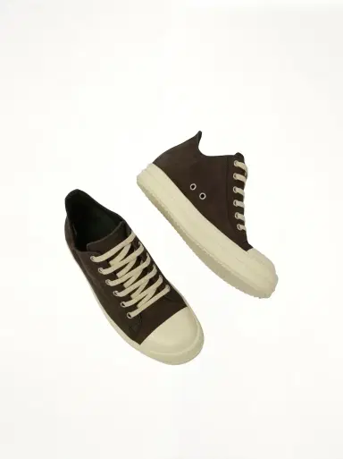 Rick Owens Grey Wolf Nubuk Low Sneaker in Dark Dust/milk Brown | Thumbnail 4 Rick Owens Grey Wolf Nubuk Low Sneaker in Dark Dust/milk Brown | Thumbnail 4