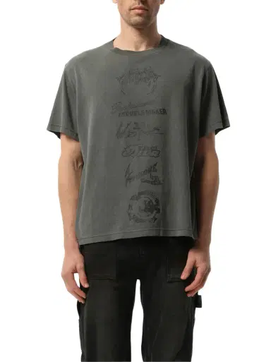 We11Done Multi-logo T-shirt in Charcoal Black | Thumbnail 1 We11Done Multi-logo T-shirt in Charcoal Black | Thumbnail 1