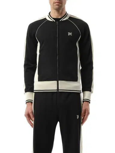 Palm Angels New Monogram Track Jacket in Black/off White Black | Thumbnail 1 Palm Angels New Monogram Track Jacket in Black/off White Black | Thumbnail 1