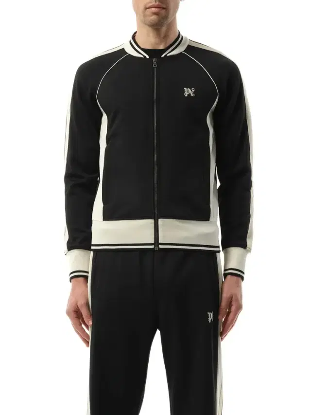 Palm Angels New Monogram Track Jacket in Black/off White Black