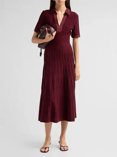 Milly Women's Dylan Johnny-Collar Ribbed Midi Dress | Thumbnail 2