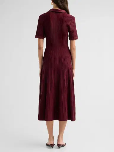 Milly Women's Dylan Johnny-Collar Ribbed Midi Dress | Thumbnail 3