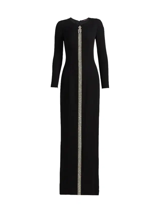Reem Acra Women's Crêpe Crystal Detail Column Gown