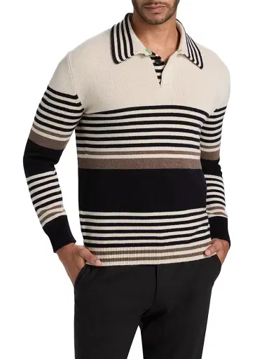 Paul Smith Men's Striped Cashmere Polo Sweater | Thumbnail 3 Paul Smith Men's Striped Cashmere Polo Sweater | Thumbnail 3