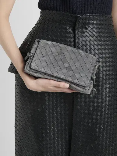 Bottega Veneta Women's Notturno Intrecciato Suede Pouch | Thumbnail 2 Bottega Veneta Women's Notturno Intrecciato Suede Pouch | Thumbnail 2