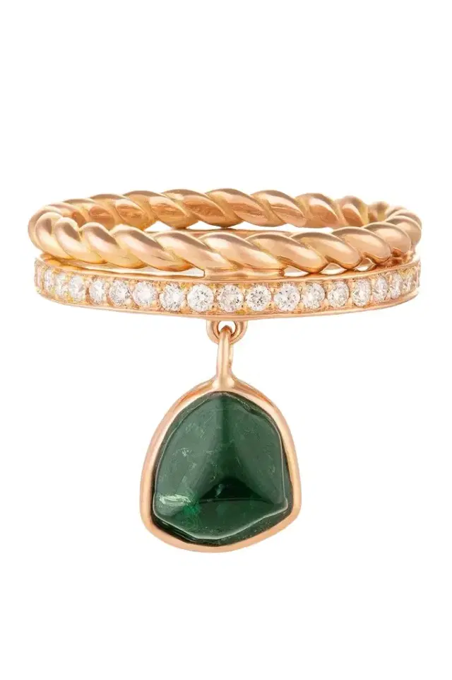CLARA CHEHAB Diamond Green Tourmaline Liberté Torsade Ring