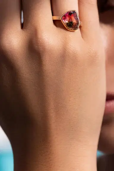 CLARA CHEHAB Watermelon Tourmaline Small Genesis Ring | Thumbnail 2