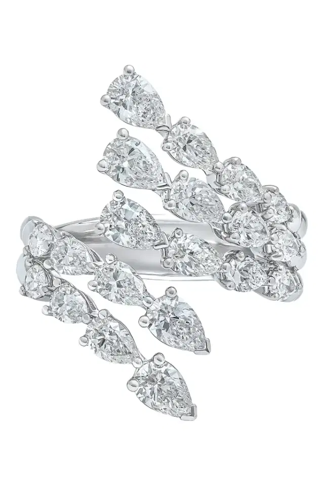 ARZANO Diamond Pear Four Row Bypass Ring