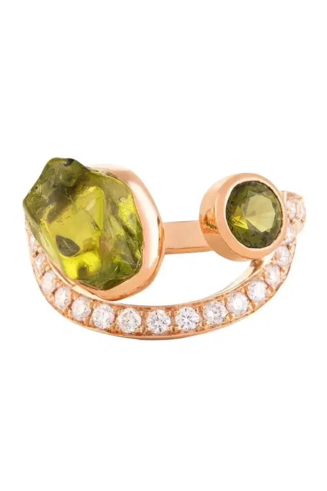 CLARA CHEHAB Diamond Peridot Tourmaline Embracing Half Moon Ring