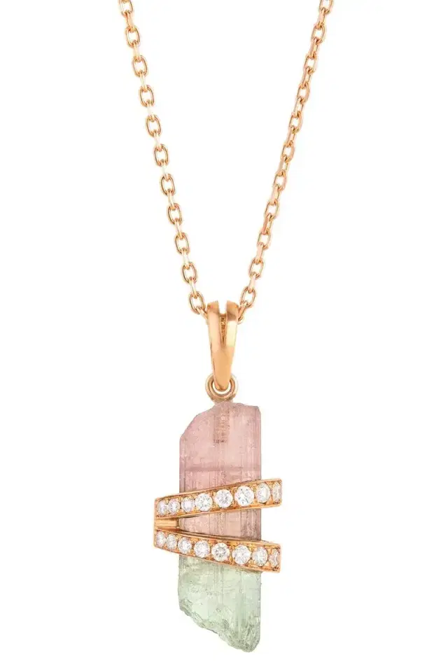 CLARA CHEHAB Diamond Watermelon Tourmaline Medium Elemental Pendant