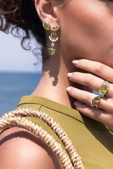 CLARA CHEHAB Green Sapphire Diamond Peridot Long Sequence Earrings | Thumbnail 2