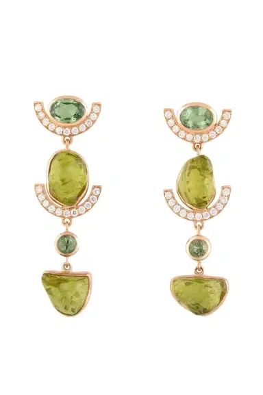 CLARA CHEHAB Green Sapphire Diamond Peridot Long Sequence Earrings | Thumbnail 1